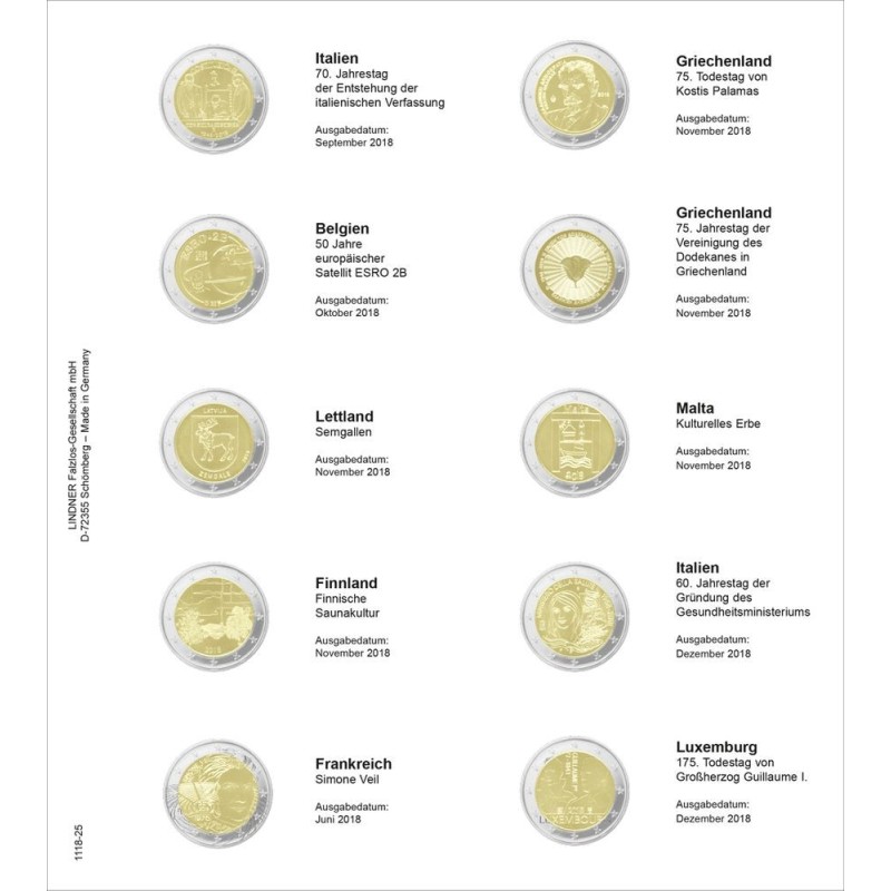 euroerme érme Lindner gyűjtőlap 2 Euros érmékre (2018. július - 201...