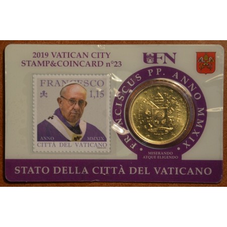 Euromince mince 50 cent Vatikán 2019 oficiálna karta so známkou No....