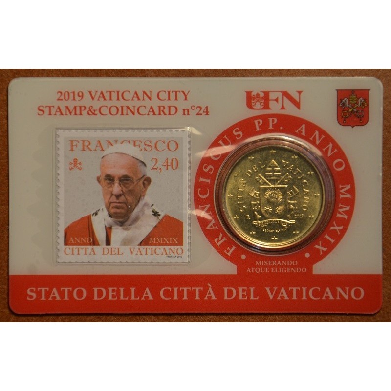 Euromince mince 50 cent Vatikán 2019 oficiálna karta so známkou No....