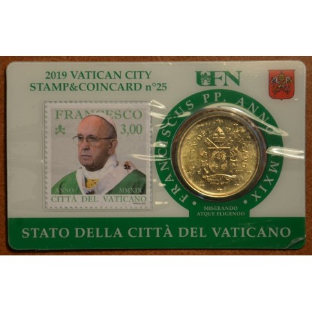 euroerme érme 50 cent Vatikán 2019 hivatalos érme és bélyegkártya N...