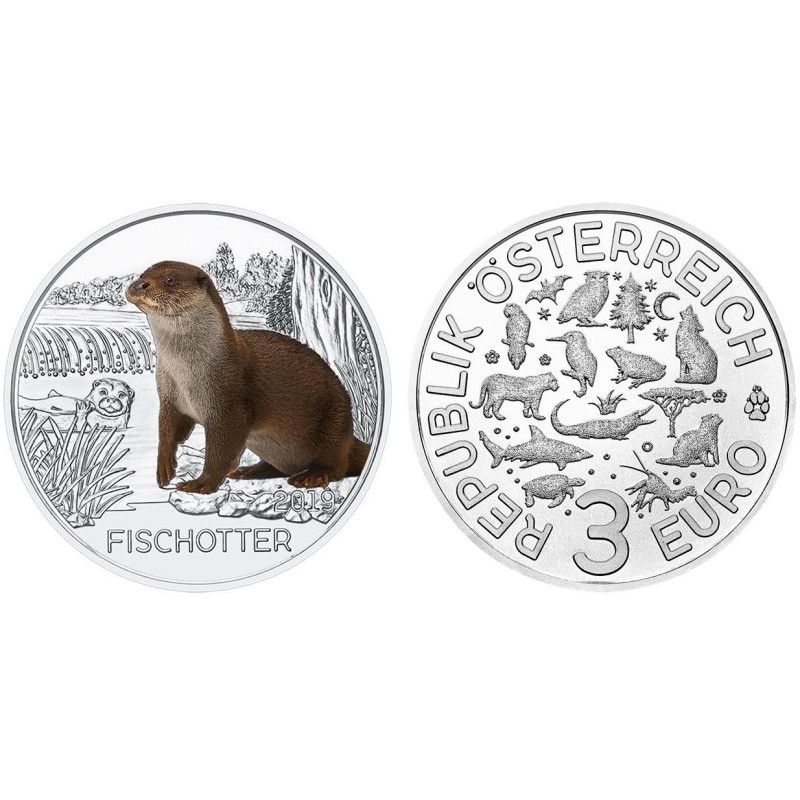 Euromince mince 3 Euro Rakúsko 2019 - Vydra (UNC)