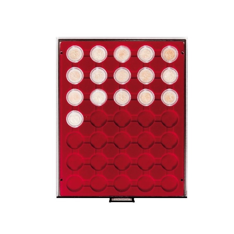 Euromince mince Červený prezentačný box Lindner pre 35 kapsúl