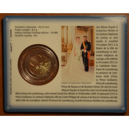 Euromince mince 2 Euro Luxembursko 2012 - Královská svadba (BU karta)