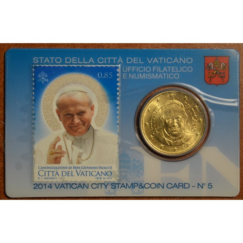 eurocoin eurocoins 50 cent Vatican 2014 official stamp and coin car...