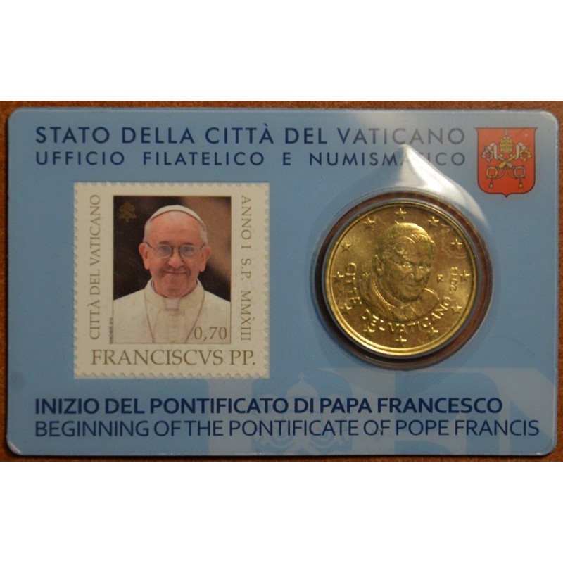 eurocoin eurocoins 50 cent Vatican 2013 official stamp and coin car...