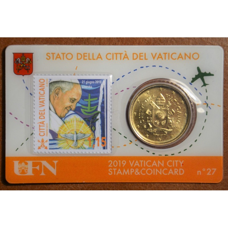 euroerme érme 50 cent Vatikán 2019 hivatalos érme és bélyegkártya N...