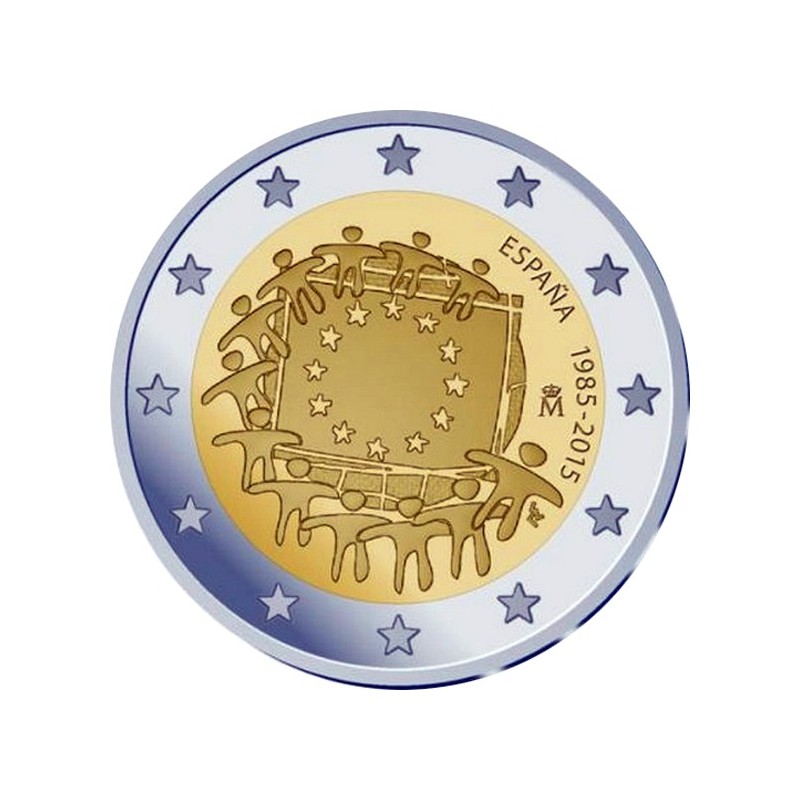 euroerme érme Sérült 2 Euro Spanyolország 2015 - Az európai lobogó ...