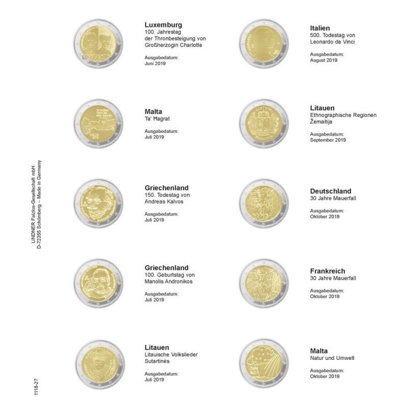 euroerme érme Lindner gyűjtőlap 2 Euros érmékre (2019. július - 201...