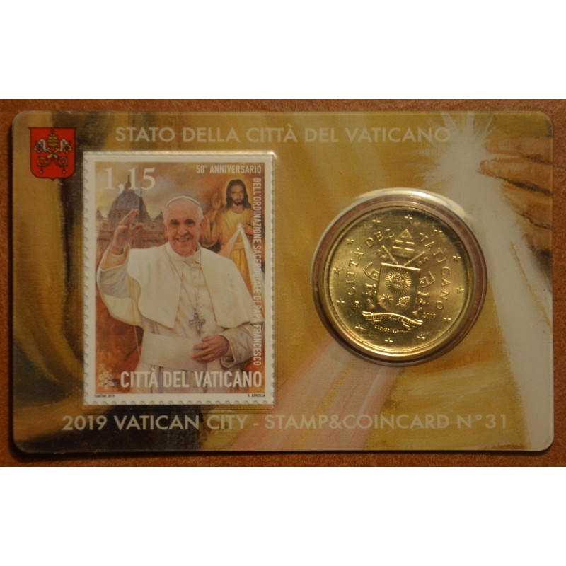 eurocoin eurocoins 50 cent Vatican 2019 official coin card with sta...