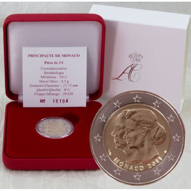 euroerme érme 2 Euro Monakó 2011 - Albert herceg és Charlene Wittst...