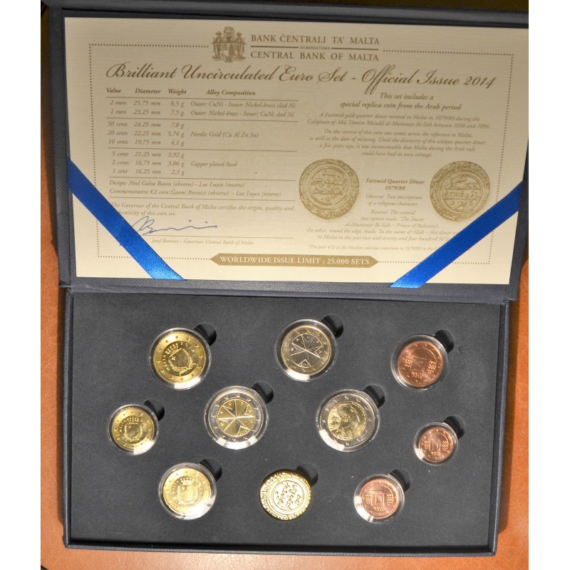 Euromince mince 10 dielna sada obehových mincí Malta 2014 bez značk...