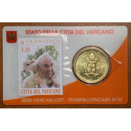 eurocoin eurocoins 50 cent Vatican 2020 official coin card with sta...