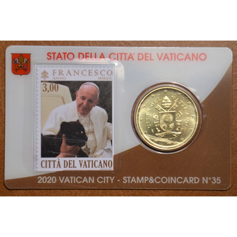 eurocoin eurocoins 50 cent Vatican 2020 official coin card with sta...