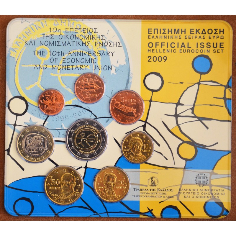 eurocoin eurocoins Greece 2009 set of coins with 2 Euro EMU coin (BU)