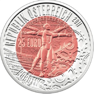 euroerme érme 25 Euro Ausztria 2011 - ezüst nióbium érme Robotik (UNC)