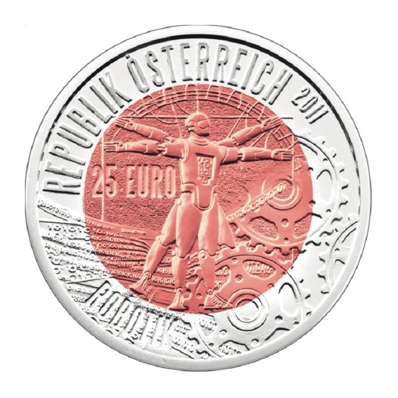 eurocoin eurocoins 25 Euro Austria 2011 - silver niobium coin Robot...