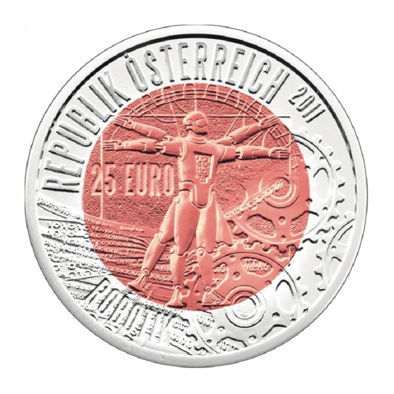 euroerme érme 25 Euro Ausztria 2011 - ezüst nióbium érme Robotik (UNC)