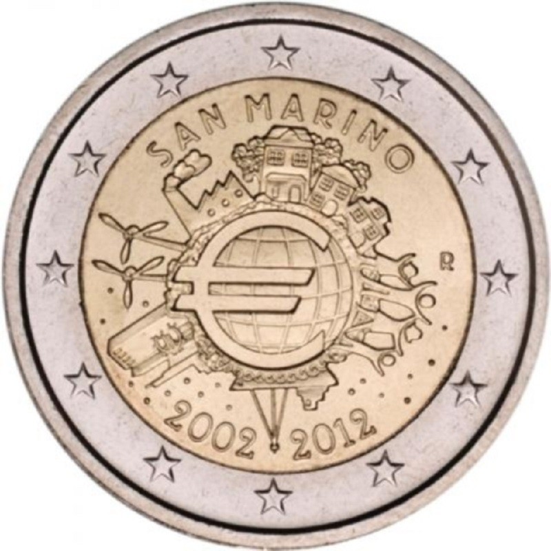 Euromince mince 2 Euro San Marino 2012 - 10 rokov Eura (UNC)