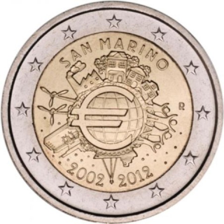 Euromince mince 2 Euro San Marino 2012 - 10 rokov Eura (UNC)