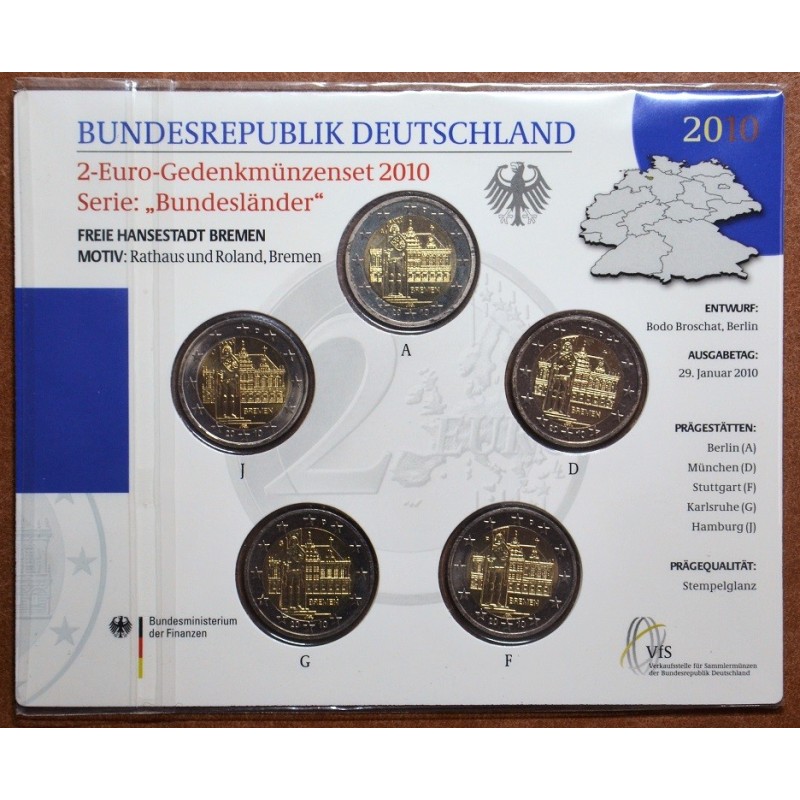 Euromince mince 2 Euro Nemecko 2010 - Bremen: Brémska radnica s Rol...