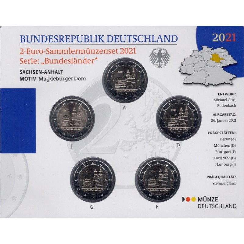 eurocoin eurocoins 2 Euro Germany \\"ADFGJ\\" 2021 - Sachsen-Anhalt...
