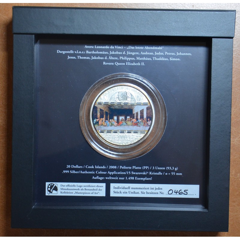 eurocoin eurocoins 20 dollar Cook Islands 2008 - Da Vinci: Last sup...