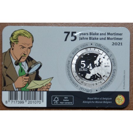 euroerme érme 5 Euro Belgium 2021 Blake & Mortimer color (BU kártya)
