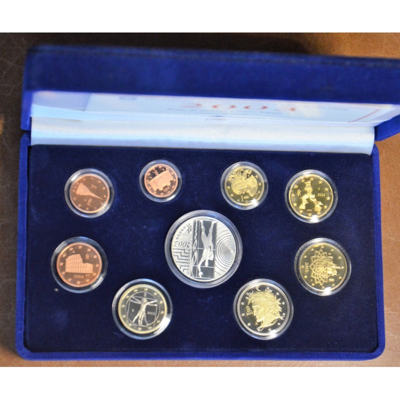 eurocoin eurocoins Italy 2003 official set with 5 Euro Ag coin (Proof)