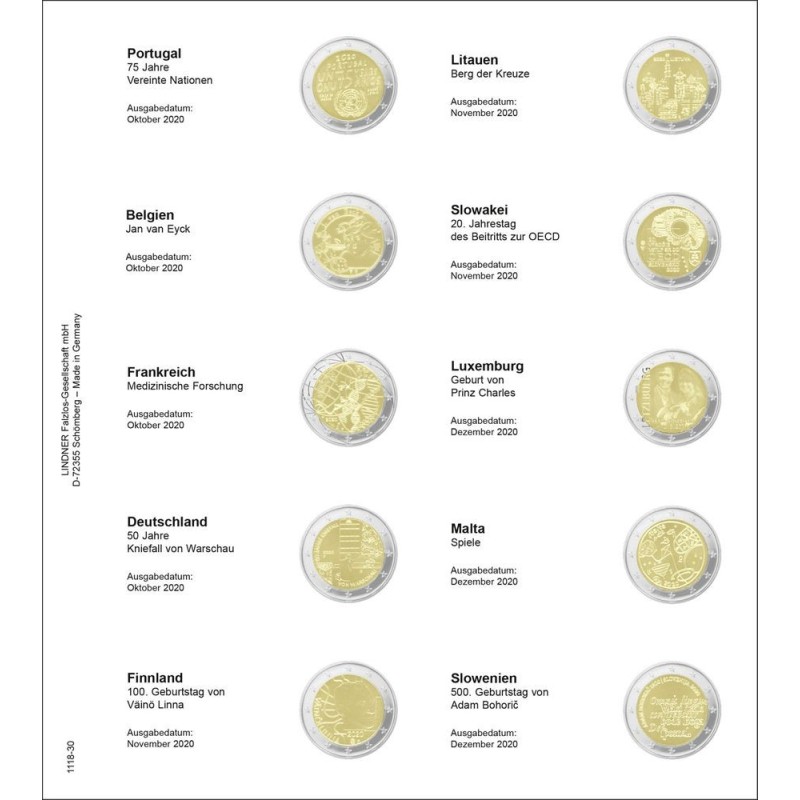 Euromince mince Strana 30. do Lindner albumu na 2 Euro mince (okt. ...