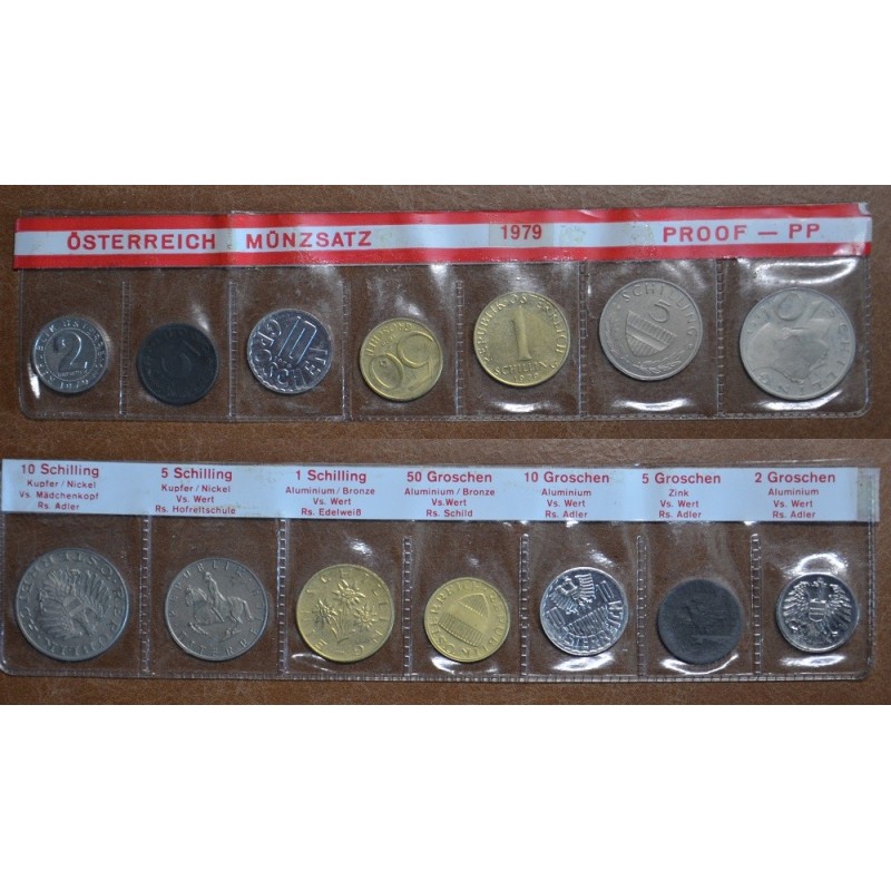 eurocoin eurocoins Austria 1979 set of 7 schilling coins (UNC)