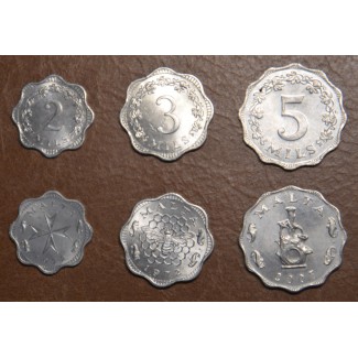eurocoin eurocoins Malta 3 coins 1972-1981 (UNC)