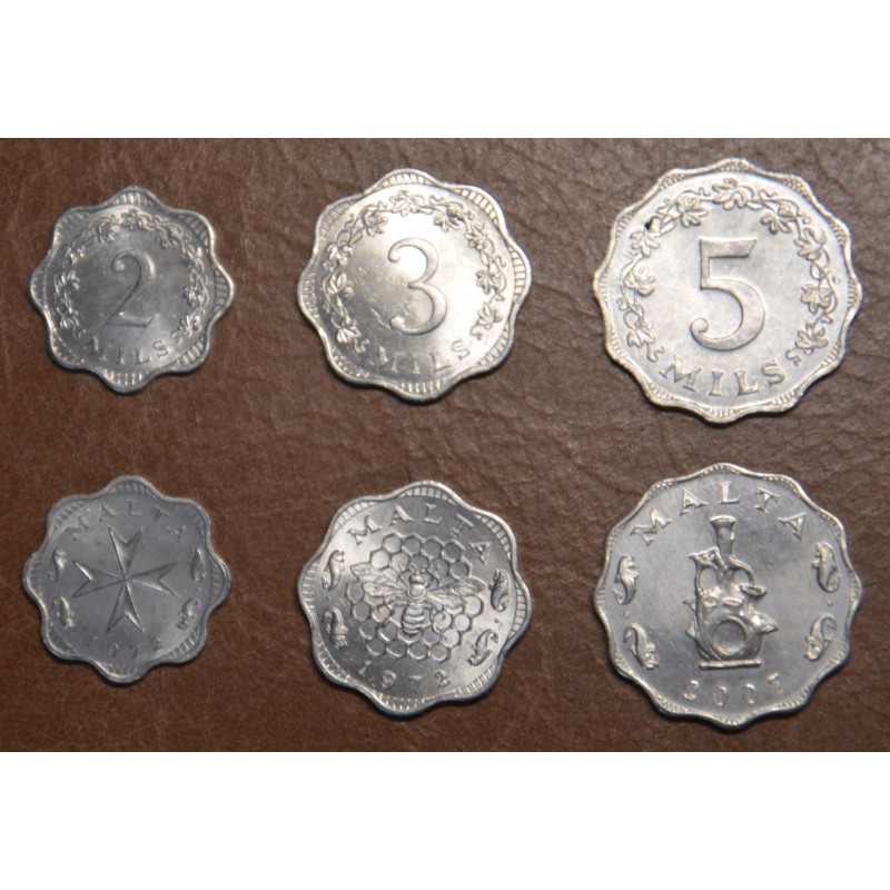 Euromince mince Malta 3 mince 1972-1981 (UNC)