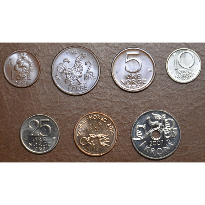 Euromince mince Nórsko 7 mincí 1972-2010 (UNC)