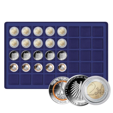 Euromince mince Lindner plato na 40 mincí do 34 mm modrej farby