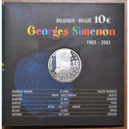 eurocoin eurocoins 10 Euro Belgium 2003 - George Simenon (Proof)