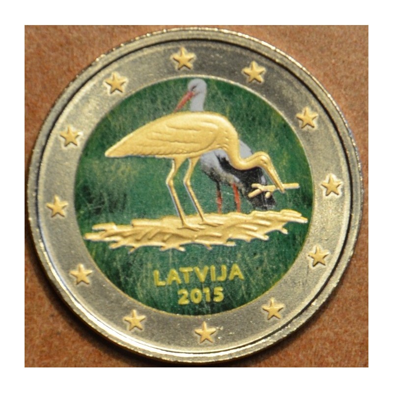 euroerme érme 2 Euro Lettország - Fekete gólya V. (színezett UNC)
