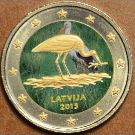 euroerme érme 2 Euro Lettország - Fekete gólya V. (színezett UNC)