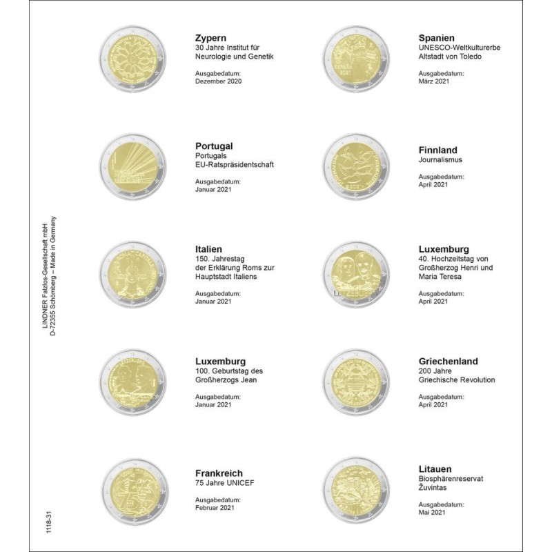 eurocoin eurocoins Lindner page 31 into album of 2 Euro coins (Dec....