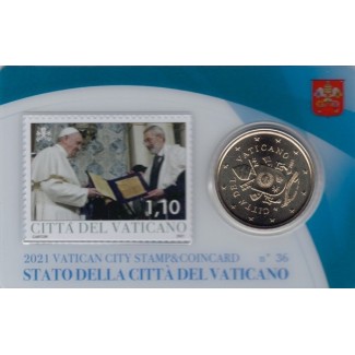 euroerme érme 50 cent Vatikán 2021 hivatalos érme és bélyegkártya N...