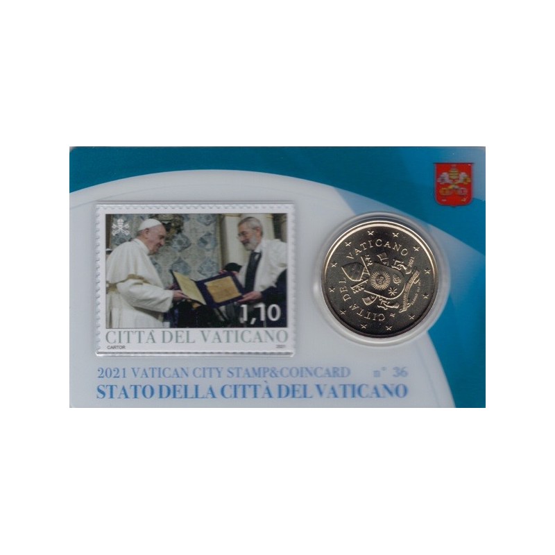 Euromince mince 50 cent Vatikán 2021 oficiálna karta so známkou No....