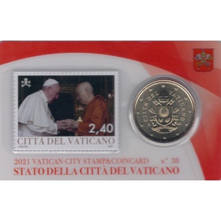 Euromince mince 50 cent Vatikán 2021 oficiálna karta so známkou No....