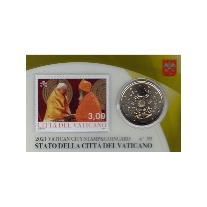 eurocoin eurocoins 50 cent Vatican 2021 official coin card with sta...