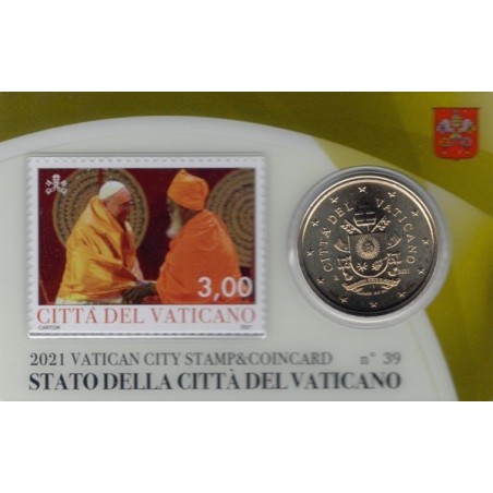 euroerme érme 50 cent Vatikán 2021 hivatalos érme és bélyegkártya N...