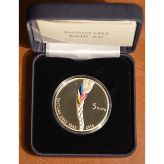 Euromince mince 5 Euro Lotyšsko 2014 Baltická cesta (Proof)