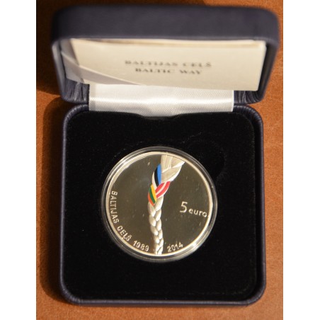 Euromince mince 5 Euro Lotyšsko 2014 Baltická cesta (Proof)