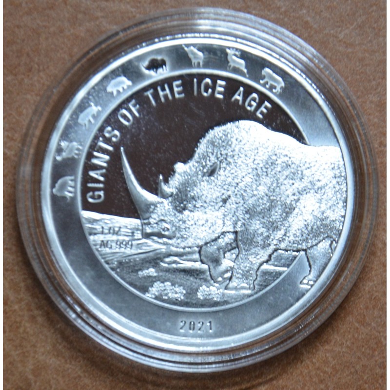 Euromince mince 5 cedis Ghana 2021 - Woolly Rhinoceros (1 oz. Ag)