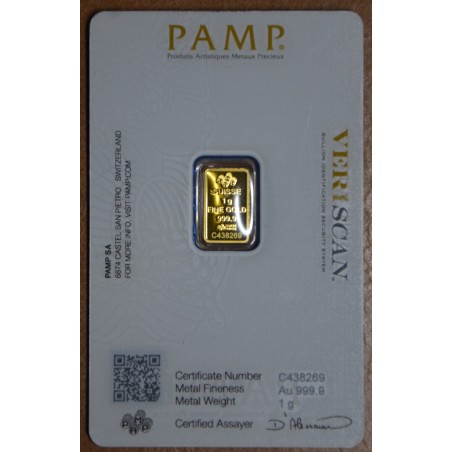 Euromince mince Zlatá tehlička PAMP 1 g (Au999.9)