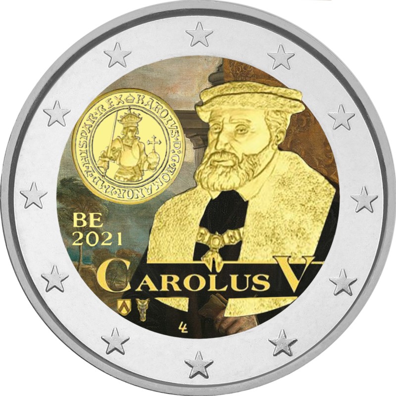 Euromince mince 2 Euro Belgicko 2021 - V. Karol III. (farebná UNC)