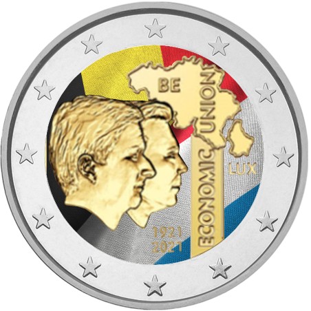 Euromince mince 2 Euro Belgicko 2021 - 100 rokov BLEU II. (farebná ...