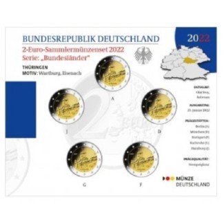 Euromince mince 2 Euro Nemecko \\"ADFGJ\\" 2022 - Thüringen (BU)